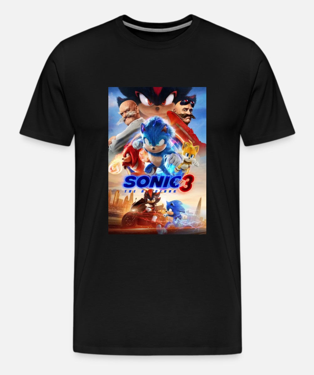 Sonic 3 Poster with Bike Black Unisex T-shirt